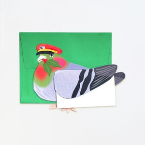 Kerstkaart met speciale bezorging duif, gestanste postduif, kerstkaart zonder foto