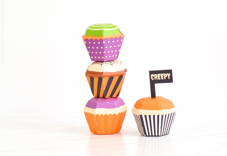 Halloween Cupcake Boxes Set of 4 Craft Kit, Halloween Party Favor Box, Trick or Treat Idea, DIY Halloween Craft, October Gift Spooky Treat image 3