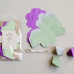 Geometric Garland, Paper Octahedron, Banner, DIY Kit, Nursery Decoration, Party Decor, Wedding Banner, Geometric Backdrop, Plum, Sage, Gray