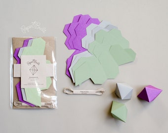 Geometric Garland, Paper Octahedron, Banner, DIY Kit, Nursery Decoration, Party Decor, Wedding Banner, Geometric Backdrop, Plum, Sage, Gray