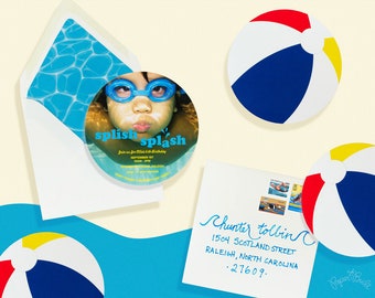 Pool Party Invitation, Beachball Invite, Swimming Birthday Party, Swim Party, Summer Beach Party, Splish Splash Bash, Poolside Swimming Pool