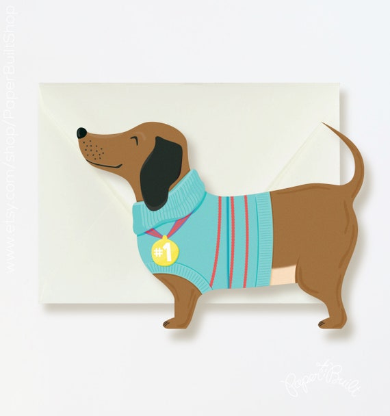 Congratulations Card, Expanding Dachshund Card, You are a Wiener! Punny Card, Number One Card, Dog Sweater, Dog Lover Card, Die Cut Card Il_570xn