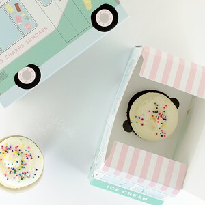 Ice Cream Party Box Set of 4, Ice Cream Truck Cupcake Box, Pastel Packaging, Ice Cream Social Birthday Party, Centerpiece, Wholesale image 3