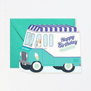 Tarjeta de cumpleaños del camión de helados, dulce año por delante, servicio suave