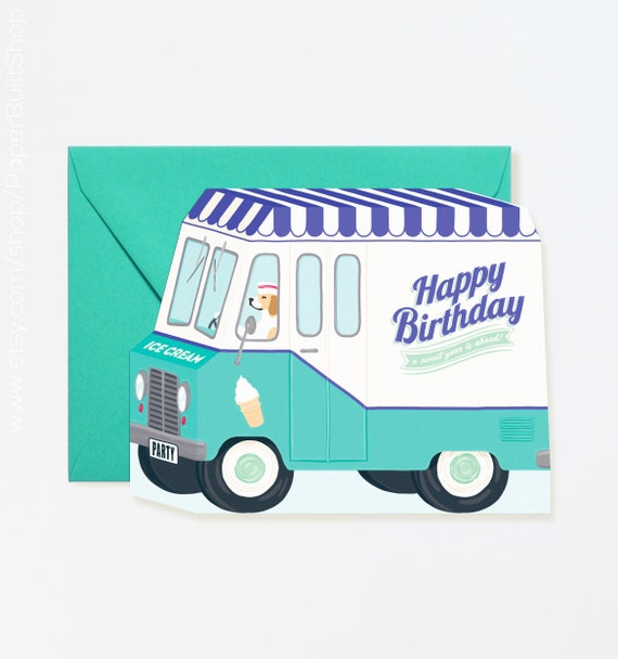 Ice Cream Truck Birthday Card, Sweet Year Ahead, Soft Serve Il_570xn