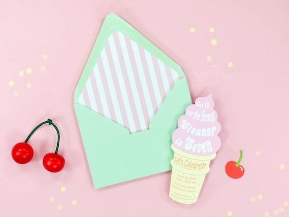 ice cream party invitation soft serve ice cream cone etsy