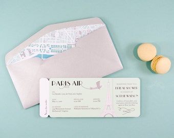 Paris Boarding Pass Invitation, Airline Ticket, French Birthday Party, Mint, Bridal Shower, Rendez vous de Paris, Baby Shower, Bat Mitzvah