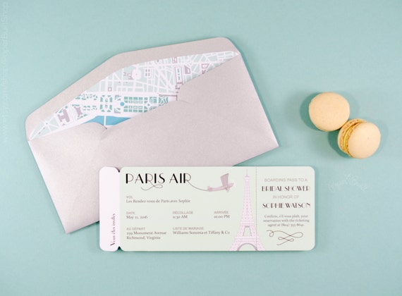 Paris Boarding Pass Invitation, Airline Ticket, French Birthday Party, Mint, Bridal Shower, Rendez vous de Paris, Baby Shower, Bat Mitzvah Il_570xn