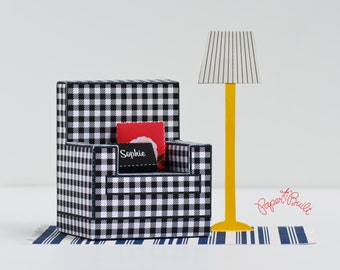 Gingham Armchair Gift Card Holder, Printable PDF Favor Box