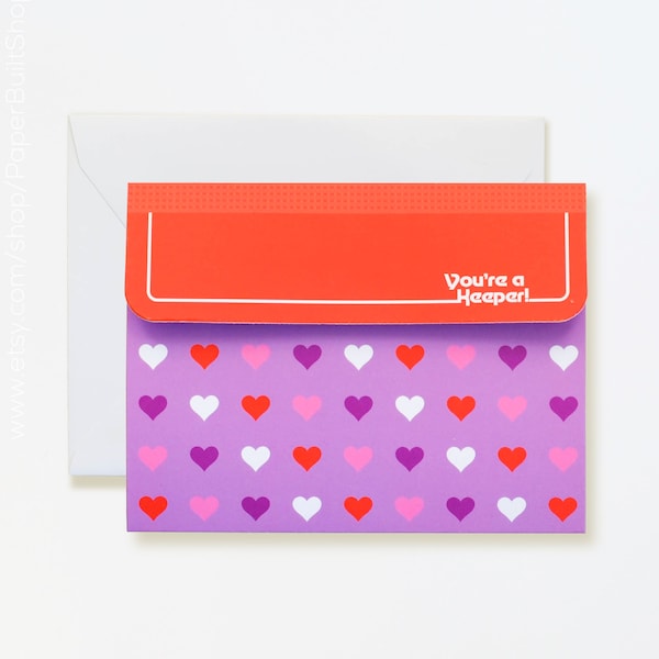 1980s Valentine Card, You're a Keeper, Unique Valentine, 80s School Supplies, Punny Valentine Notebook Card, I love the 80s Fun Die-cut Card