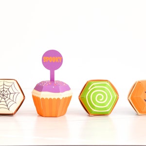 Halloween Cupcake Boxes Set of 4 Craft Kit, Halloween Party Favor Box, Trick or Treat Idea, DIY Halloween Craft, October Gift Spooky Treat image 2