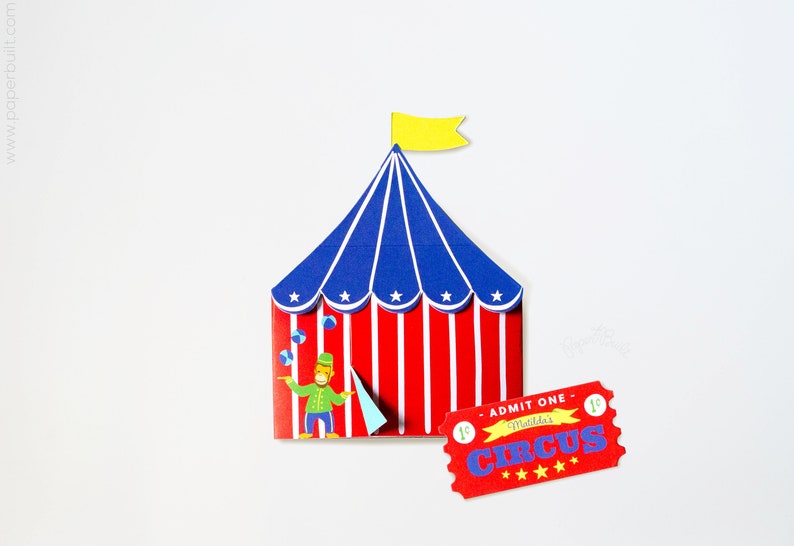 Circus Tent Invitation, Big Top Invite, Carnival Invite, Circus Birthday, Circus Tent Baby Shower Invite, Step Right Up, Die-cut Invitation image 1