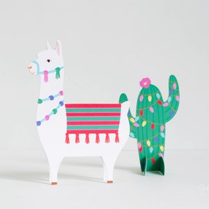 Frohe Weihnachten Lama Karte, Fa la la Lama, Weihnachtskarte, Weihnachtskaktus Xmas Lights Lama Frohe Feiertage Karte, Non Foto Weihnachtskarte