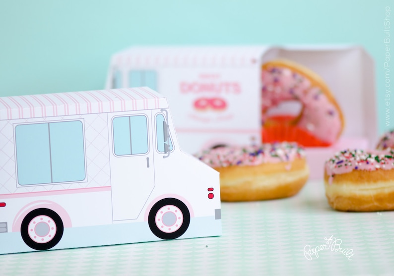 Donut Food Truck, Donut Party Favor, Food Truck, Cupcake Box, Sweet Shoppe Party, Bakery Box, Dessert Table, Centerpiece, Doughnut Birthday image 2