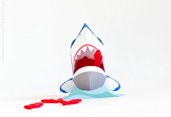 Shark Favor Box, Shark Party Supplies, Jaws, Ocean Party, Surfing Party, Jawesome, Fintastic, Shark Gift Box Present, Shark Placeholder Il_570xn