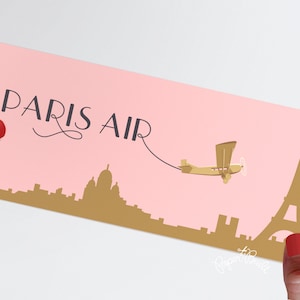 Giacca del biglietto della carta d'imbarco per la festa a tema di Parigi, biglietto aereo reale, francese, addio al nubilato, rosa, oro, Rendez vous de Paris, Baby Shower