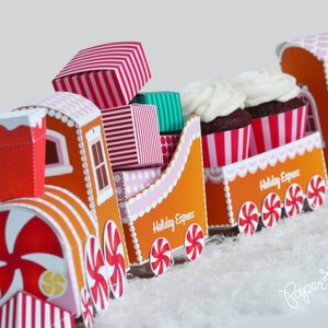 Gingerbread Treat Train Favor Box, Holiday Train, Christmas Party, Holiday Sweets, Cupcake Box, Cakepop Box, Holiday Centerpiece, Paper Kit