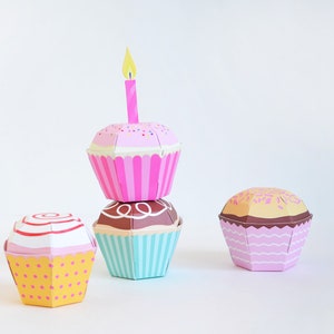 Cupcake Favor Boxes Set of 4, Cupcake Party Favors, Baking Party, Sweet Shoppe Favor, Paper Cupcakes Paper Toy, Birthday Cupcake Candy Box image 2