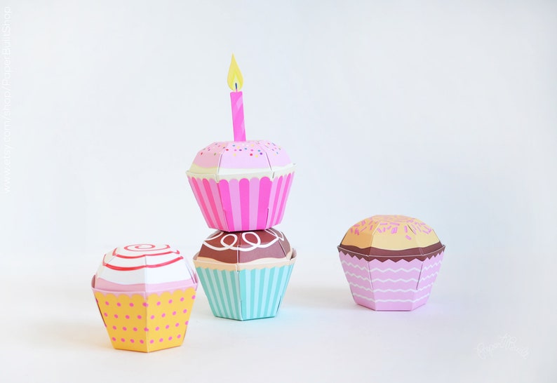 Cupcake Favor Boxes Set of 4, Cupcake Party Favors, Baking Party, Sweet Shoppe Favor, Paper Cupcakes Paper Toy, Birthday Cupcake Candy Box image 2