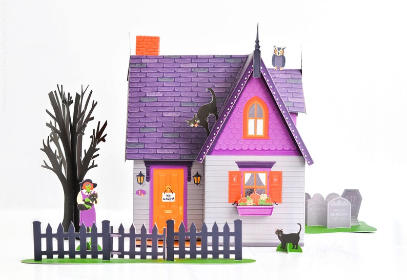 Halloween Papperdockhus-kit, Miniatyr Häxhuspyssel bild 1