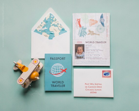 World Traveler Passport Invitation, Airplane Birthday, Plane Birthday, World Traveller, Around the World, Airplane Baby Shower, Jet Setter Il_570xn