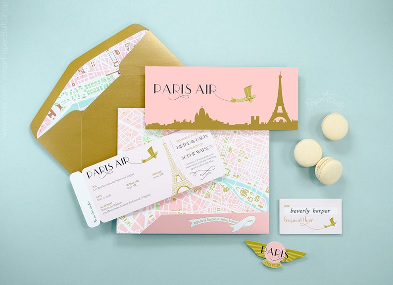 Paris Theme Boarding Pass Invitation, French Airline Ticket, Birthday Party, Bridal Shower, Rendez vous de Paris, Baby Shower, Bat Mitzvah image 1