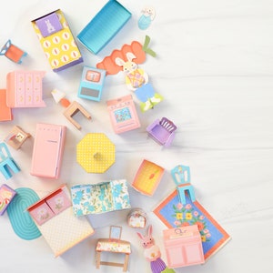 Spring Paper Dollhouse, Spring Paper Craft, Bunnies Rabbit Paper Doll, DIY Paper Kit, Bright Cheerful Flowers, Kids Craft, Paper Miniature image 9