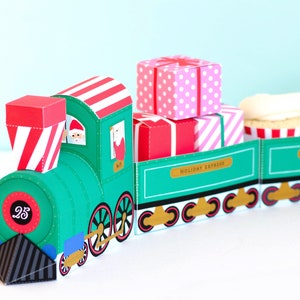 Christmas Treat Train, Christmas DIY, Holiday Cupcake Box, Christmas Decoration Holiday Decor, Holiday Centerpiece, Festive Train with Santa image 1