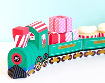 Christmas Treat Train, Christmas DIY, Holiday Cupcake Box, Christmas Decoration Holiday Decor, Holiday Centerpiece, Festive Train with Santa