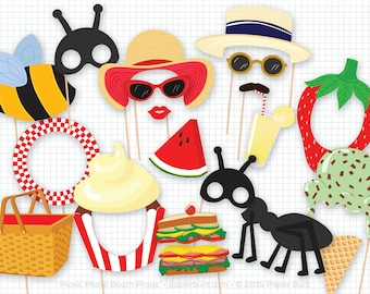 Picnic Photo Booth Props, Summer Party (Digital Download)