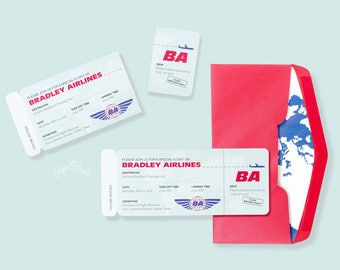Modern Airplane Birthday Party Airline Ticket Invitation, Retro Boarding Pass Invitation, Baby Shower, Pilot Retirement, Real Airline Ticket