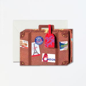 Vintage Koffer Geschenkkartenhalter - Bon Voyage gestanzte Reisekarte, Abschlussfeier & Abschied, handgemachte Reisegrußkarte