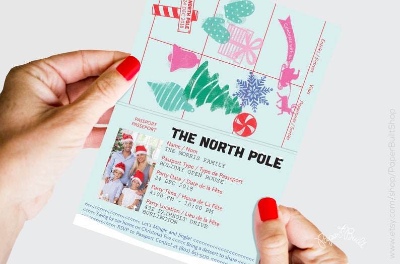 Holiday Open House, Mingle and Jingle, Christmas Party Invitation, North Pole Passport Invite, Christmas Birthday, Winter Wonederland, Santa image 2
