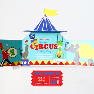 Circus Tent Invitation, Big Top Invite, Carnival Invite, Circus Birthday, Circus Tent Baby Shower Invite, Step Right Up, Die-cut Invitation image 3