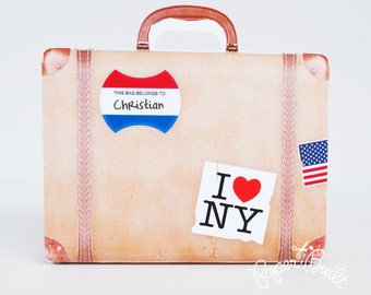 Vintage Suitcase Favor Bag, Airplane Party Decoration (Digital Download)