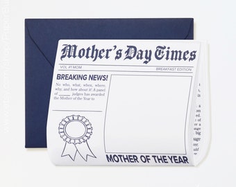 Mom of the Year Newspaper Card, Unique Mother's Day Card, Coloring Mother's Day Card, Personalized Card, Greatest Mom award, No fake news!