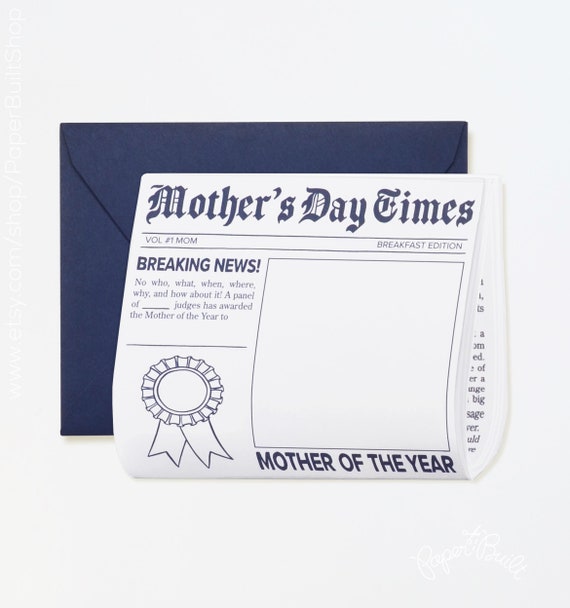 Mom of the Year Newspaper Card, Unique Mother's Day Card, Coloring Mother's Day Card, Personalized Card, Greatest Mom award, No fake news! Il_570xn