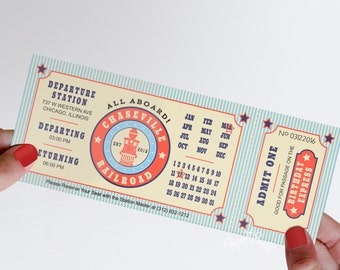 Vintage Train Ticket Invitation, Train Birthday Invite, Boarding Pass Invitation, Choo Choo I'm Two, Railroad Railway, Train Baby Shower