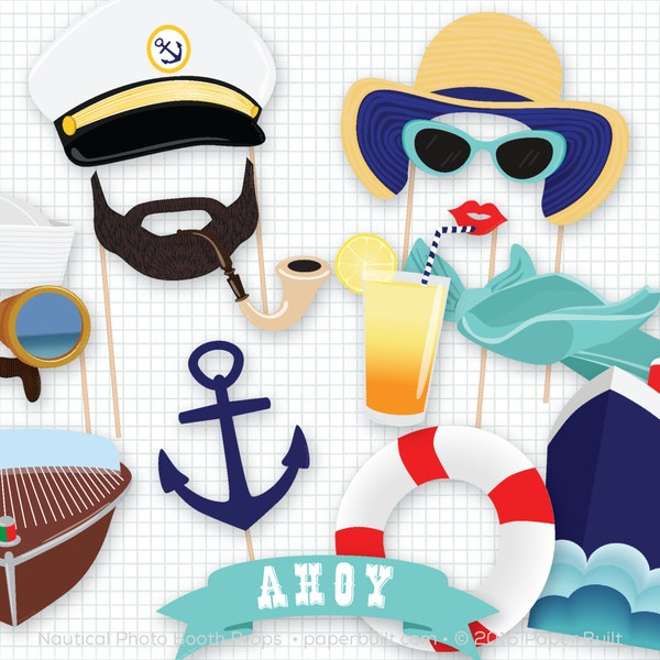 Nautical Photo Booth, Photo Booth Props, Cruise Photobooth, Photobooth Props, Ahoy I'm on a Boat, Anchors Away, Sailor Theme, Boat Birthday