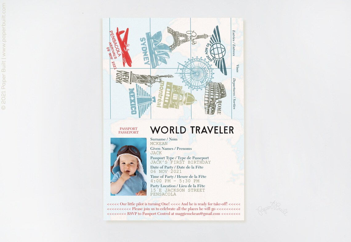 World Traveler Passport Invitation Airplane Birthday Plane | Etsy