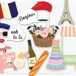 Paris Party Photo Booth Props, Photobooth Props, French, Paris Baby Shower, Paris Bridal Shower, Bastille Day, Ooh la la, Tres Chic