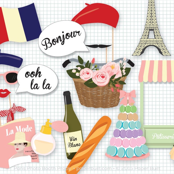 Paris Party Photo Booth Props, Photobooth Props, Français, Paris Baby Shower, Paris Bridal Shower, Bastille Day, Ooh la la, Tres Chic