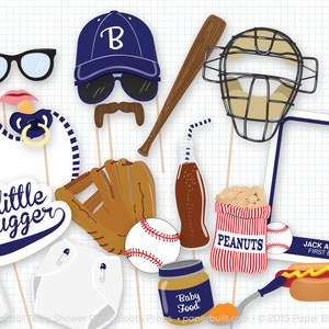 Honkbal babyshower Photo Booth Props, Photobooth Props, vintage baseball party marineblauw, Little Slugger, babyshower Its a Boy, Oh Baby