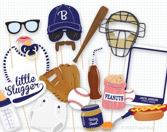 Baseball Baby Shower Photo Booth Props, Photobooth Props, Vintage Baseball Party Navy, Little Slugger, Its a Boy Baby Shower, Oh Baby