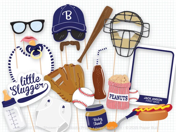 Baseball Baby Shower Photo Booth Props, Photobooth Props, Vintage Baseball Party Navy, Little Slugger, Its a Boy Baby Shower, Oh Baby Il_570xn