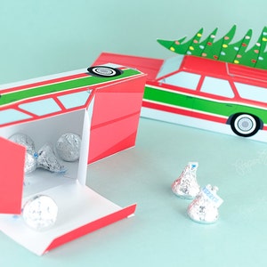 Vintage Station Wagon Gift Box, Christmas Retro Car with Tree, Holiday Favor Box, Holiday Decor, Hostess Gift Idea, Paper Toy, Paper Craft image 4
