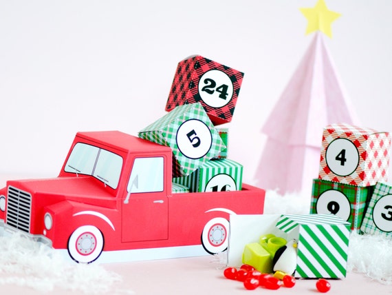 Advent Calendar Pickup Truck, Pickup Truck Cupcake Holder, Vintage Pickup Truck, Christmas Decor, Favor Box, Treat Box, Christmas, Retro Car Il_570xn