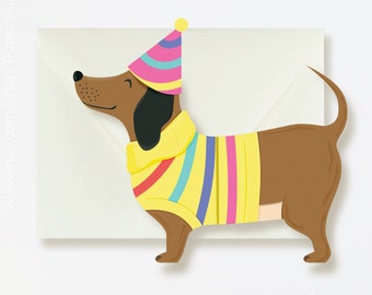 Happy Birthday Dachshund Card, Hot Dog Birthday! Expanding Dachshund, Unique Birthday Card, Dachshund Greeting Card, Dog Lover Card, Die Cut