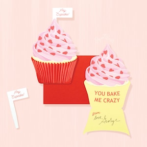 Sweet Valentine Card for Girlfriend, Hey Cupcake, Valentine&#39;s Day Card for Her, You Bake Me Crazy Valentine,Kids School Classroom Valentine