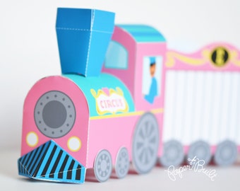 INSTANT DOWNLOAD - Printable Circus Treat Train Favor Box/ Gift Box from Paper Built